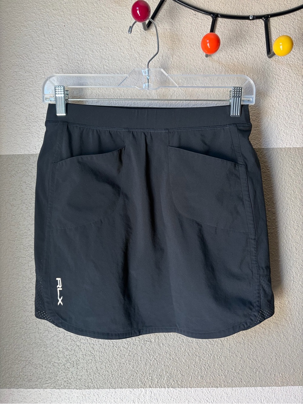 RLX Ralph Lauren Women’s XS Four Way Stretch Skort Black Pockets Lightweight